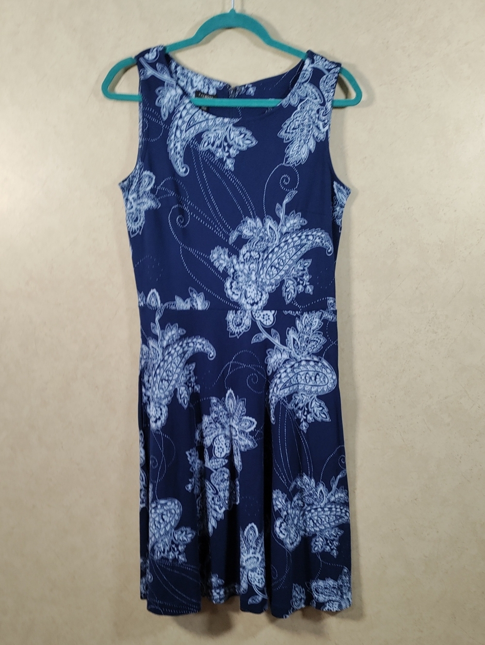*H192 Talbots Navy Blue Paisley Fit & Flare Dress S FINAL PRICE